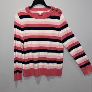 Women’s Charter Club size L navy, pink & white striped crew neck sweater